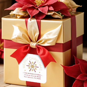 Pegatina Cuadrada Cute Sophisticated Gold & Red Snowflake Winter