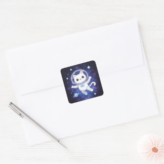Pegatina Cuadrada Cute Space Cat Astronaut Sticker