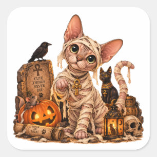 Pegatina Cuadrada Cute Sphynx Cat Mummy Halloween