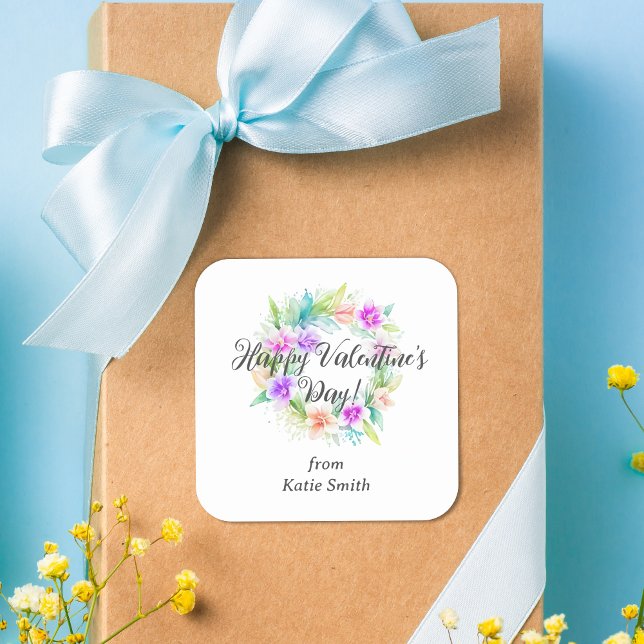 Pegatina Cuadrada Cute Splendid Cute Floral Valentine's Day Wreath  (Cute Splendid Cute Floral Valentine's Day Wreath Square Sticker. )