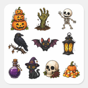 Pegatina Cuadrada Cute & Spooky Halloween Stickers Sheet – Calabazas