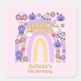 Pegatina Cuadrada Cute Spooky Vibes Groovy Ghost Halloween Cumpleaño