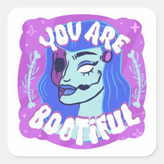 Pegatina Cuadrada Cute Spooky You Are Bootiful Halloween Design (Anverso)