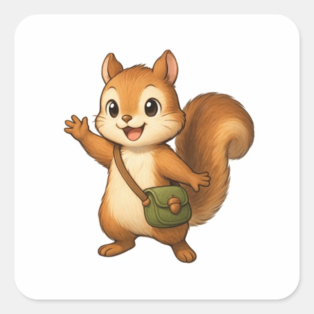 Pegatina Cuadrada Cute Squirrel Sticker – Okojo and Friends (Anverso)
