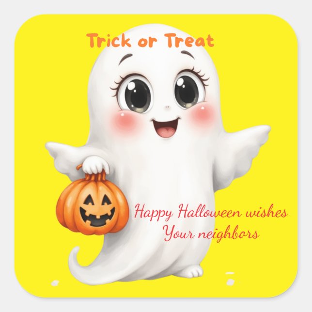 Pegatina Cuadrada Cute sticker happy Halloween with adjustable text  (Anverso)