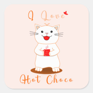 Pegatina Cuadrada Cute Sticker    Me encanta el chocolate caliente