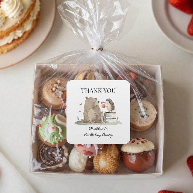 Pegatina Cuadrada Cute Storybook Woodland Animals Birthday Thank You (Subido por el creador)