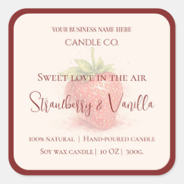 Pegatina Cuadrada Cute Strawberry - Sweet Valentine Candle Label