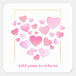 Pegatina Cuadrada Cute Style Pink Hearts Romantic Valentine's Day