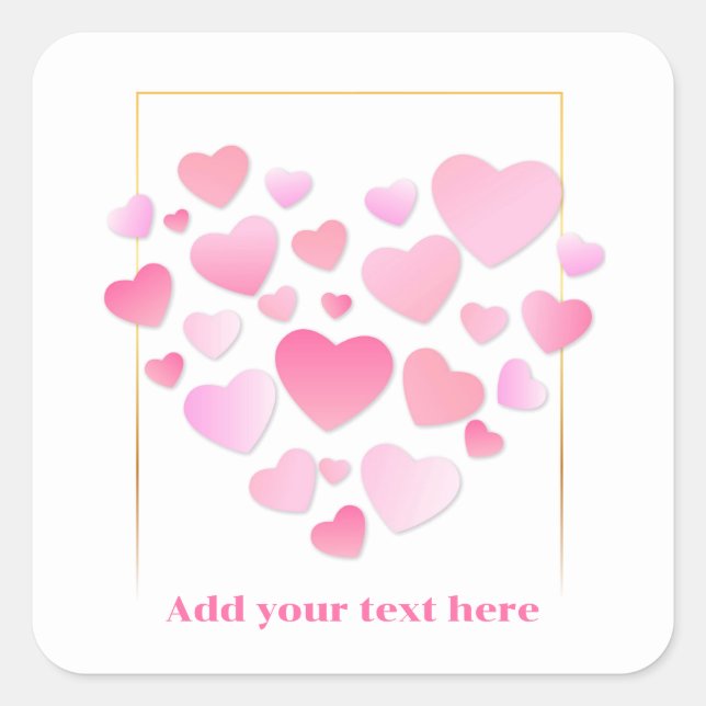 Pegatina Cuadrada Cute Style Pink Hearts Romantic Valentine's Day (Anverso)