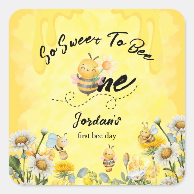 Pegatina Cuadrada Cute Sweet To Bee One Wildflower 1st birthday (Anverso)