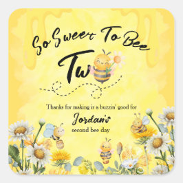 Pegatina Cuadrada Cute Sweet To Bee Two Wildflower 1st birthday