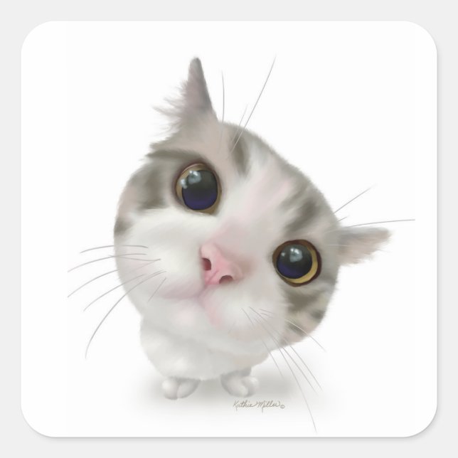 Pegatina Cuadrada Cute Tabby Kitten Cartoon (Anverso)