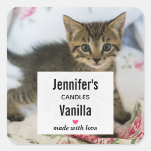 Pegatina Cuadrada Cute Tabby Kitten Photo Candle Business