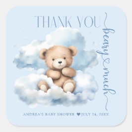 Pegatina Cuadrada Cute Teddy Bear Baby Shower Gracias