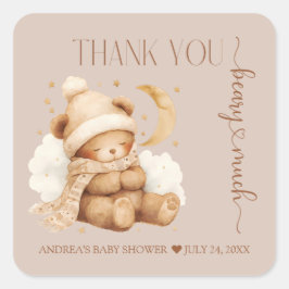 Pegatina Cuadrada Cute Teddy Bear Baby Shower Gracias
