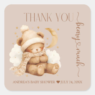 Pegatina Cuadrada Cute Teddy Bear Baby Shower Gracias