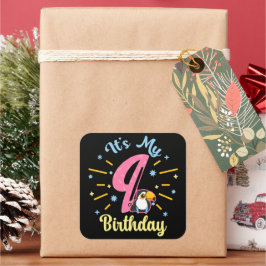 Pegatina Cuadrada Cute Toucan Novena Cumpleaños Chica de Nacimiento 