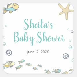 Pegatina Cuadrada Cute Under the Sea Ocean Themed Baby Shower