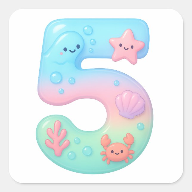 Pegatina Cuadrada Cute Under The Sea Theme Cartoon Number 5 (Anverso)