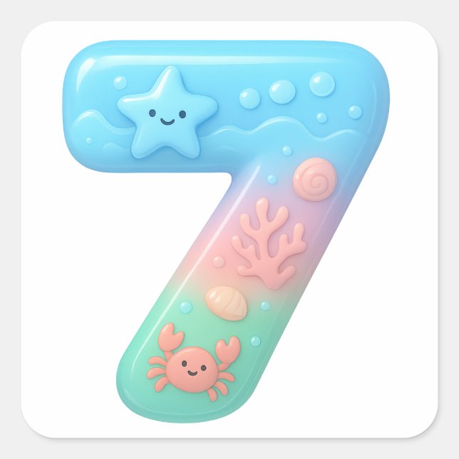 Pegatina Cuadrada Cute Under The Sea Theme Cartoon Number 7 (Anverso)