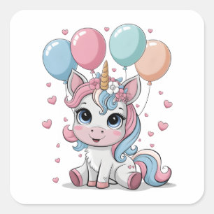 Pegatina Cuadrada Cute unicorn