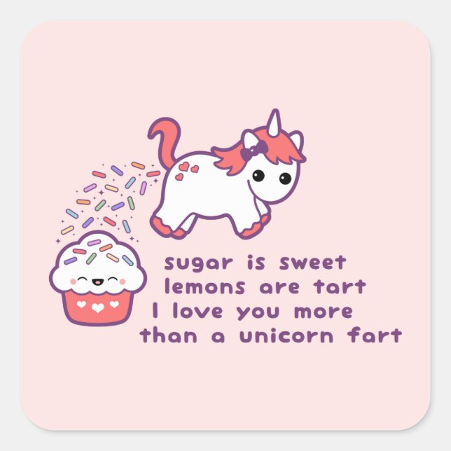 Pegatina Cuadrada Cute Unicorn Fart (Anverso)
