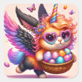 Pegatina Cuadrada Cute Unicorn Kitty
