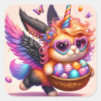 Pegatina Cuadrada Cute Unicorn Kitty