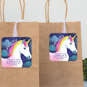 Pegatina Cuadrada Cute Unicornio Magical Stars Chica Cumpleaños Grac