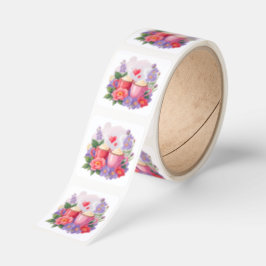 Pegatina Cuadrada Cute Valentine Cocoa Mugs with Flowers & Hearts