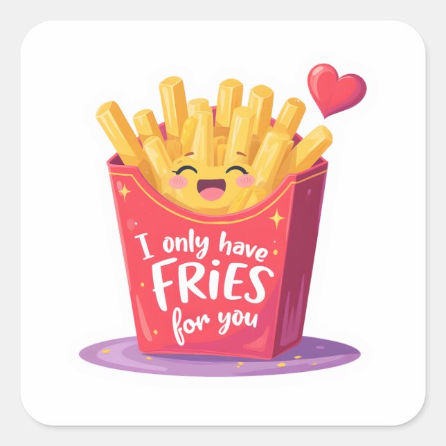 Pegatina Cuadrada Cute Valentine French Fries Pun (Anverso)