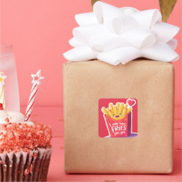 Pegatina Cuadrada Cute Valentine French Fries Pun
