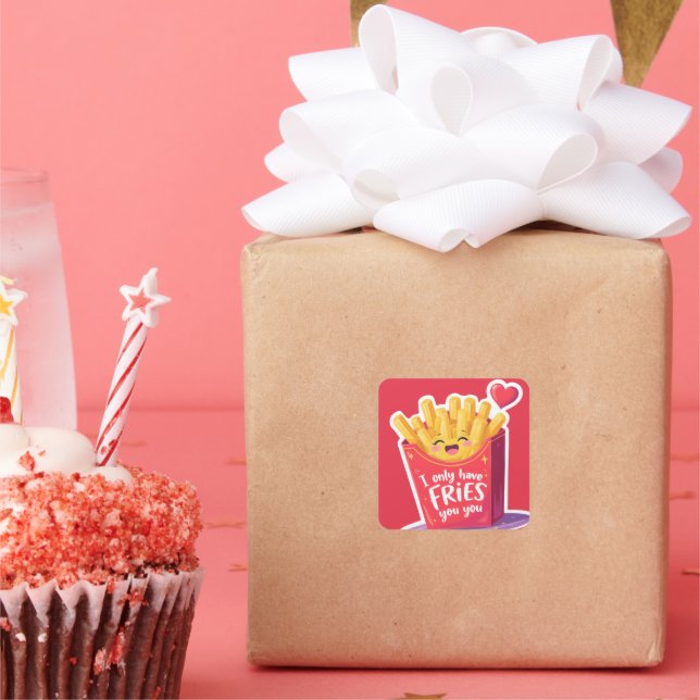 Pegatina Cuadrada Cute Valentine French Fries Pun (Fiesta)