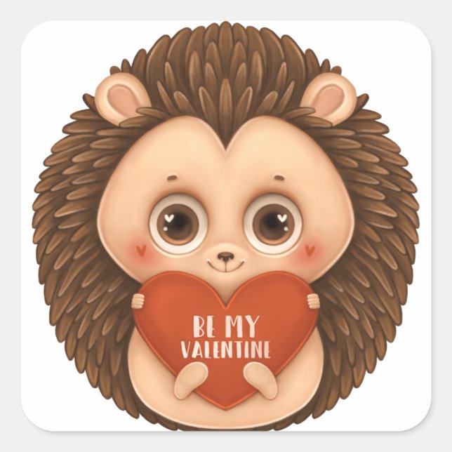 Pegatina Cuadrada Cute Valentine Hedgehog Be My Valentine (Anverso)