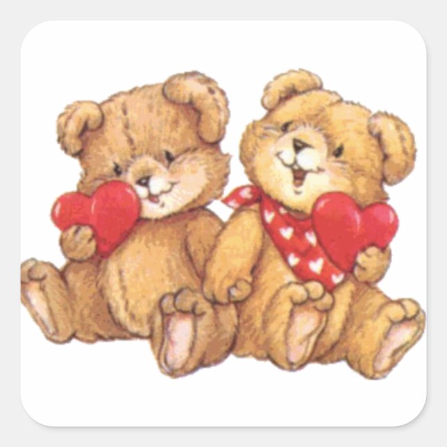 Pegatina Cuadrada Cute Valentine Teddy Bear Pareja (Anverso)