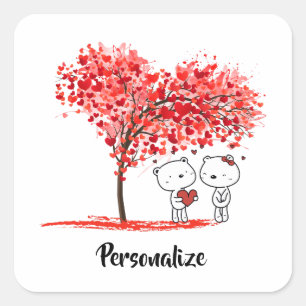 Pegatina Cuadrada Cute Valentine Watercolor Artsy Personalize