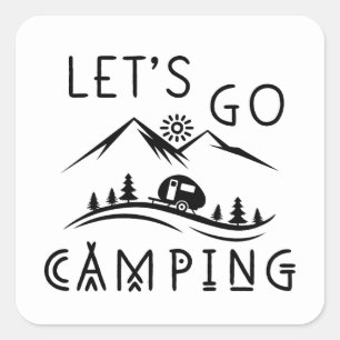 Pegatina Cuadrada Cute vamos Camping Word Art