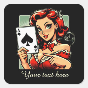 Pegatina Cuadrada Cute vintage Casino lady agregar texto