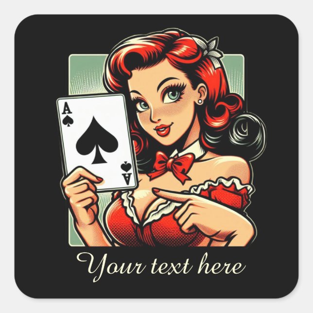Pegatina Cuadrada Cute vintage Casino lady agregar texto (Anverso)
