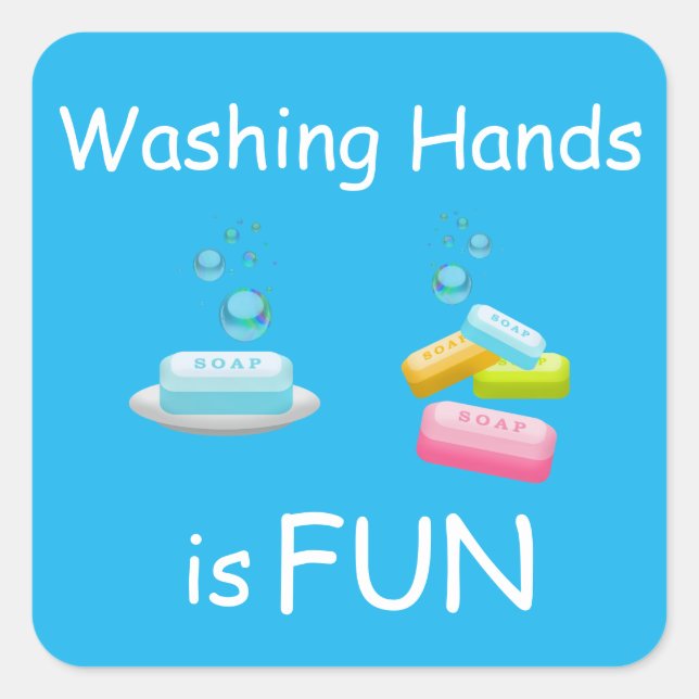 Pegatina Cuadrada Cute Washings Hands es divertido (Anverso)