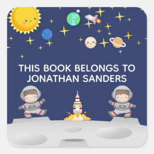 Pegatina Cuadrada Cute Watercolor Astronaut in Moon