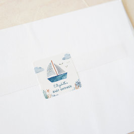 Pegatina Cuadrada Cute Watercolor Bote Nautical Baby Shower
