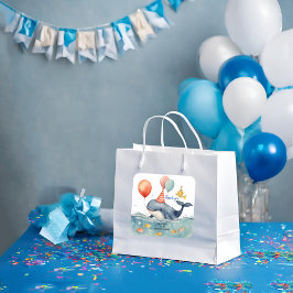 Pegatina Cuadrada Cute Whale Boys Cumpleaños Gracias