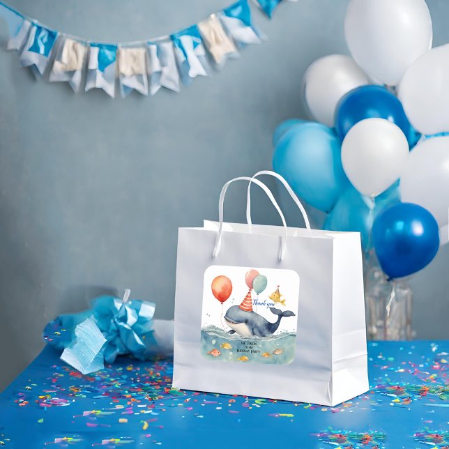 Pegatina Cuadrada Cute Whale Boys Cumpleaños Gracias (Subido por el creador)