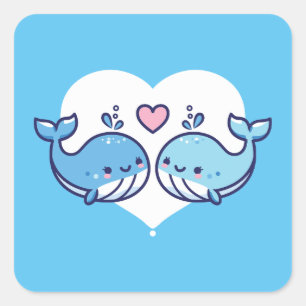 Pegatina Cuadrada Cute Whales Pareja Valentine