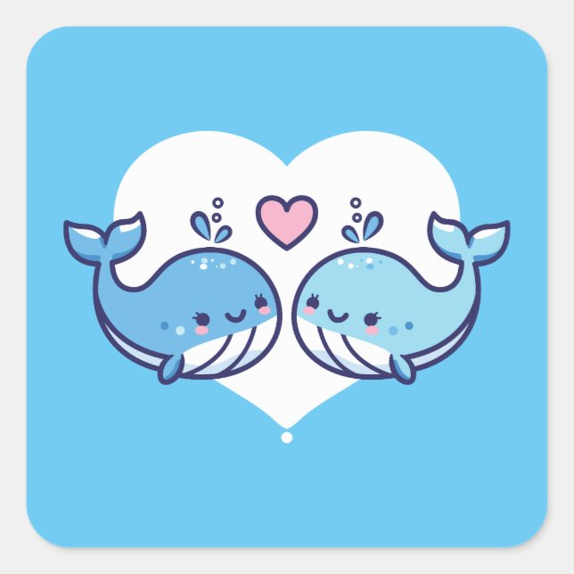 Pegatina Cuadrada Cute Whales Pareja Valentine (Anverso)