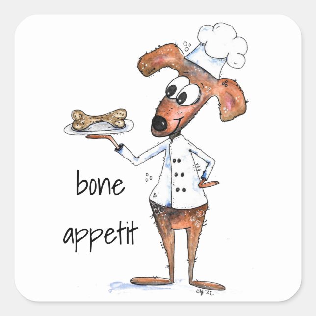 Pegatina Cuadrada Cute Whimsical Dog Chef (Anverso)