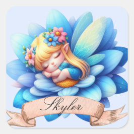 Pegatina Cuadrada Cute Whimsical Floral Sweets Dreams Sleeping Fairy