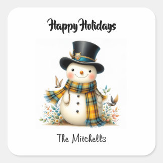 Pegatina Cuadrada Cute Whimsical Snowman Square Sticker